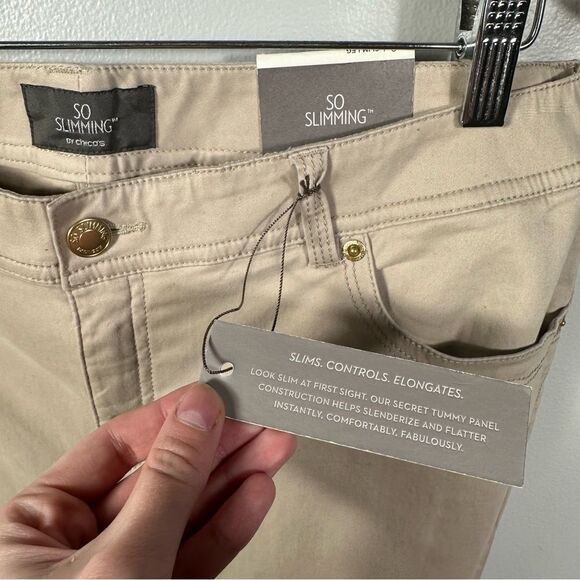 So Slimming By Chico’s New Khaki Slim Leg Pants NWT Size US 12 Coastal Basic - Picture 12 of 16